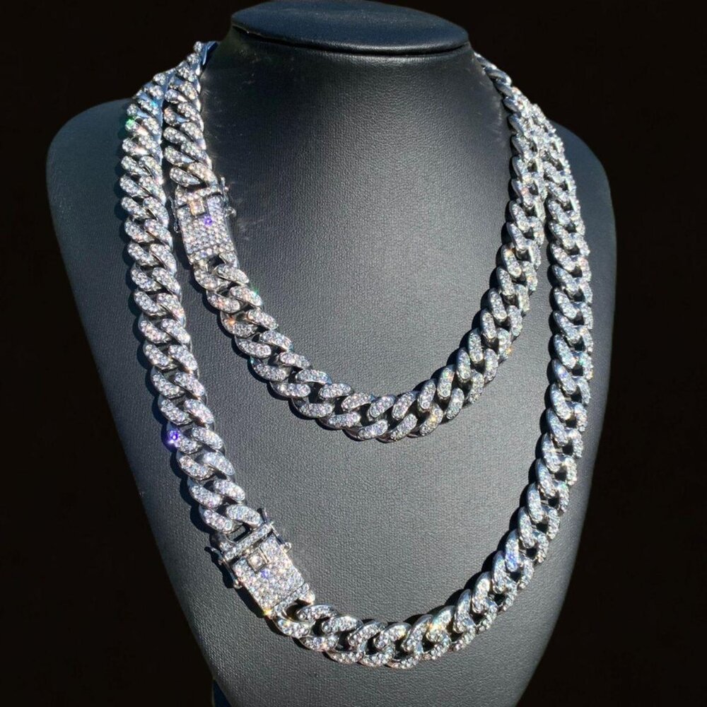 Iced Cuban Link Chain Necklace White Gold